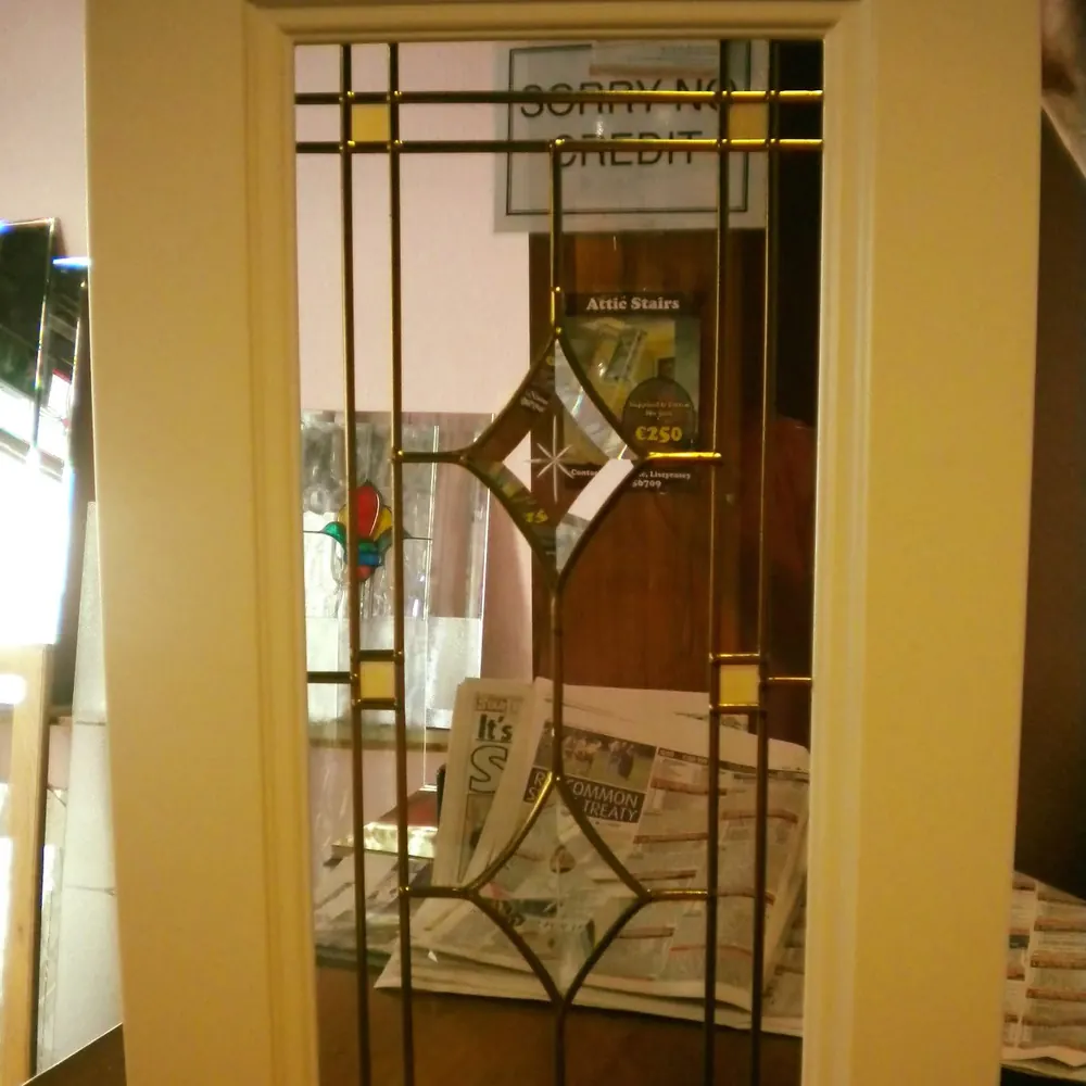 Traditional leaded glass door panel with diamond bevel